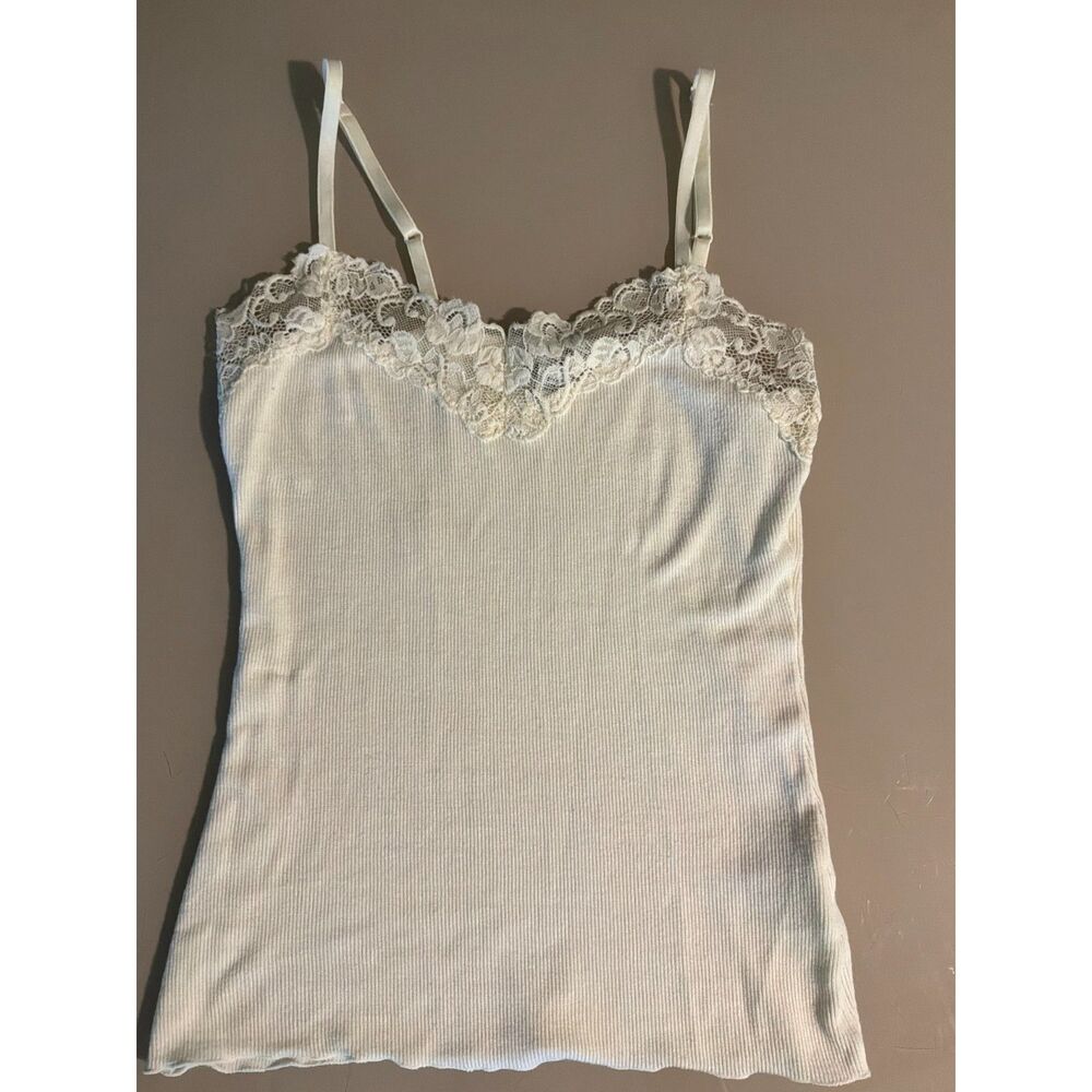 Y2K Vintage Sz PXS Ivory Banana Republic Lace Trim Form-fitting Cami ribbed